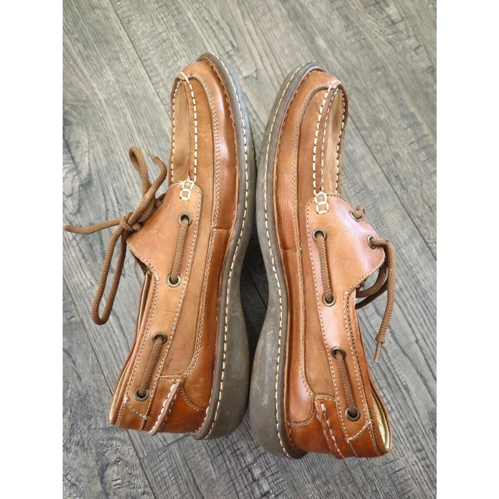 Men's Nunn Bush Brown Leather Comfort Gel Boat Shoes Size 9W #84001-40